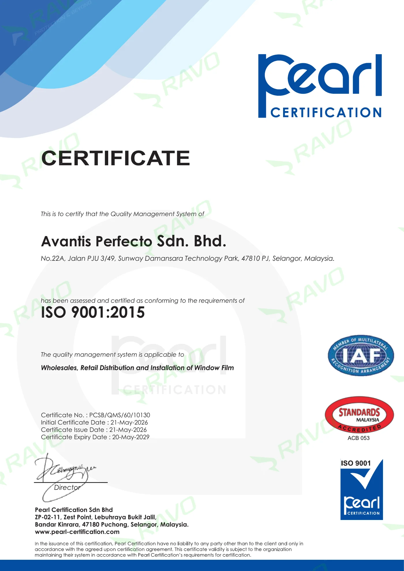 Pearl Certification — ISO 9001:2015